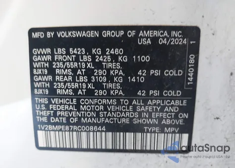 2024 Volkswagen Id.4 Standard из США, поврежденный, VIN 1V2BMPE87RC008644
